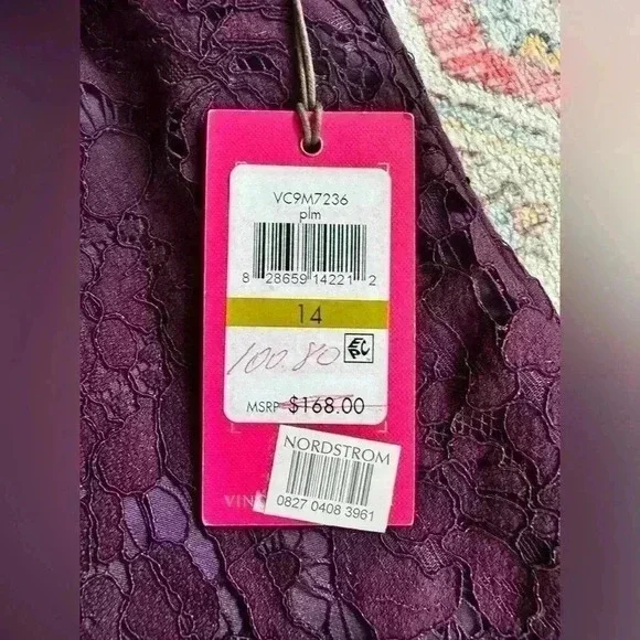 NWT Vince Camuto Plum purple Lace Sheath Dress size 14 - Picture 6 of 10